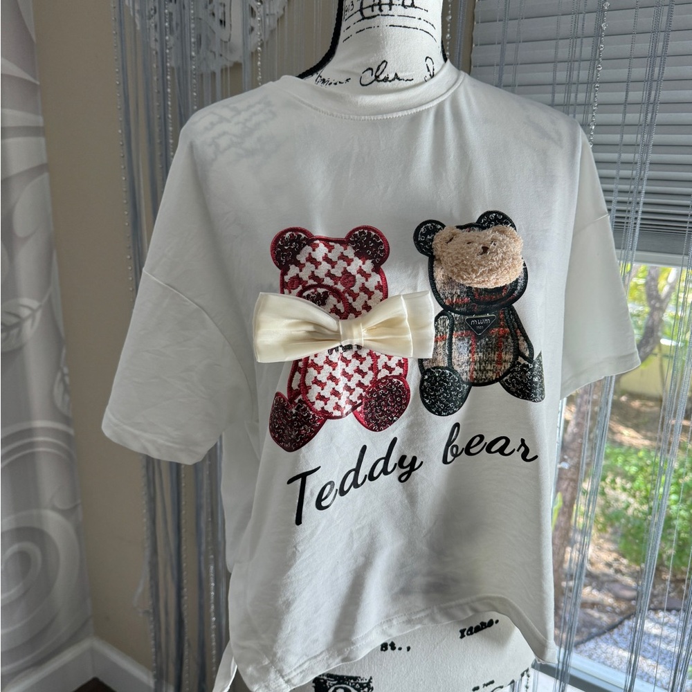Korean Teddy Bear White Tee